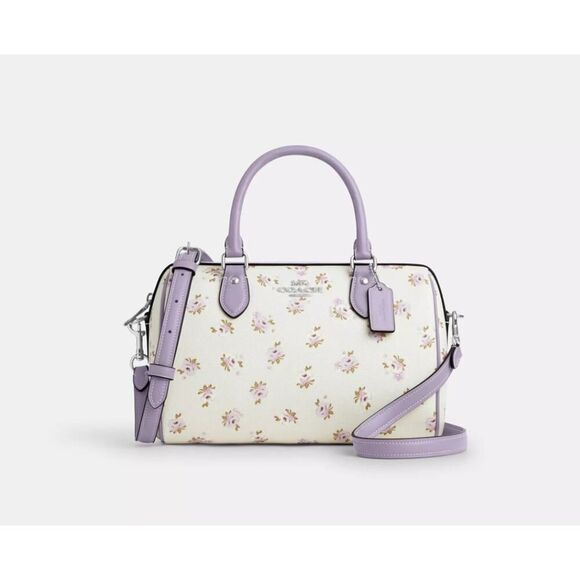 NWT COACH CAL58 ROWAN SATCHEL BAG WITH FLORAL PRINT Purple - Picture 7 of 8